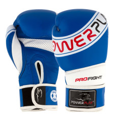 Боксерські рукавиці PowerPlay 3023 A Синьо-Білі (натуральна шкіра) 16 унцій