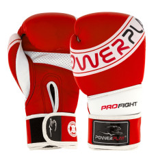 Боксерские перчатки PowerPlay 3023 A Красно-белые (натуральная кожа) 14 унций