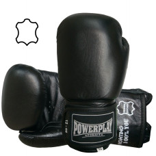 Боксерские перчатки PowerPlay 3088 Черные (натуральная кожа) 12 унций