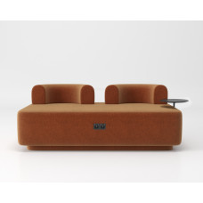 Дизайнерский модульный диван Plump со встроенной розеткой и зарядкой USB 160x80x65 см со терракотовым столиком.