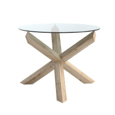 Обідній стіл круглий зі скляною стільницею Топаз 100x100x75 см з масиву ясена