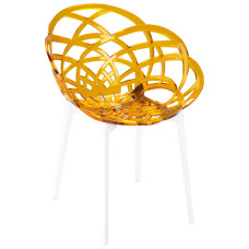 Кресло пластиковое Papatya FLORA белый прозрачно-желтое