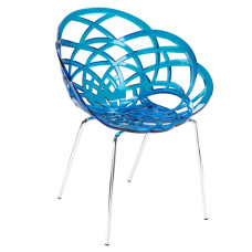 Кресло пластиковое Papatya FLORA-ML прозрачно-синее хром