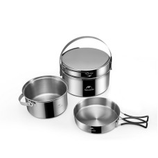 Набор посуды (2 кастрюли, котелок, сковорода) Naturehike NH22CJ005, нержавеющая сталь