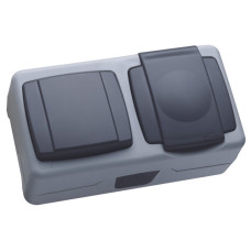 Вимикач 1-клавішний+розетка з кришкою MAKEL вологозахищена серія 36064202