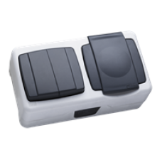 Вимикач 2-клавішний+розетка з кришкою MAKEL вологозахищена серія 37064203