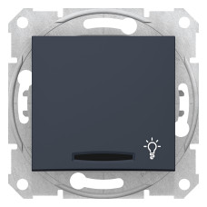 Кнопочный выключатель sedna с символом "свет" и графит подсветкой.