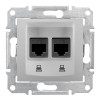 Двойная компьютерная розетка RJ45 STP 6 sedna алюминий