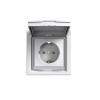 Розетка IP44 с крышкой, с заземлением, защищенными шторками, белая asfora
