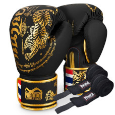 Боксерські рукавиці Phantom Muay Thai Black Gold 10 унцій (Бинти 4м. в подарунок)