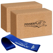 Блоки для йоги 2шт. PowerPlay PP_4006 з пробкового дерева Cork Yoga Block (пара) + резинка 7.5кг супротив