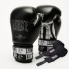 Боксерские перчатки Leone GN208 ICONIC Black 16 унций (бинты 4 м. в комплекте)