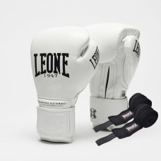 Боксерские перчатки Leone GN111 THE GREATEST White 10 унций (бинты 4 м. в комплекте)
