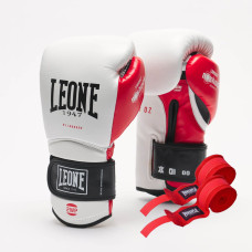 Боксерские перчатки Leone GN113 IL TECNICO N3 White 10 унций (бинты 4 м. в комплекте)