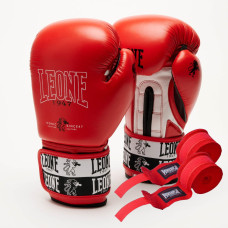 Боксерские перчатки Leone GN208 ICONIC Red 10 унций (бинты 4 м. в комплекте)