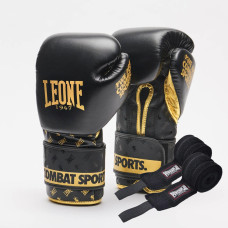 Боксерские перчатки Leone GN220 DNA Black 10 унций (бинты 4 м. в комплекте)