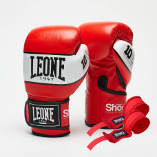 Боксерские перчатки Leone GN047 SHOCK Red 12 унций (бинты 4 м. в комплекте)