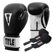 Боксерські рукавиці TITLE Premier Leather Black/White L 14 oz (бинти 4м. в комплекті)
