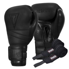 Боксерські рукавиці TITLE Black Bolstered Leather Black 14 oz (бинти 4м. в комплекті)