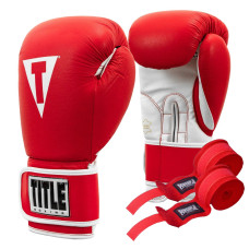 Боксерські рукавиці TITLE Boxing Pro Style Leather Gloves3.0 Red/White 12 oz (бинти 4м. в комплекті)