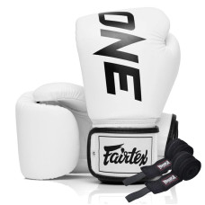 Боксерські рукавиці Fairtex BGV1-ONE (натуральна шкіра) White 10 унцій (бинти в комплекті)
